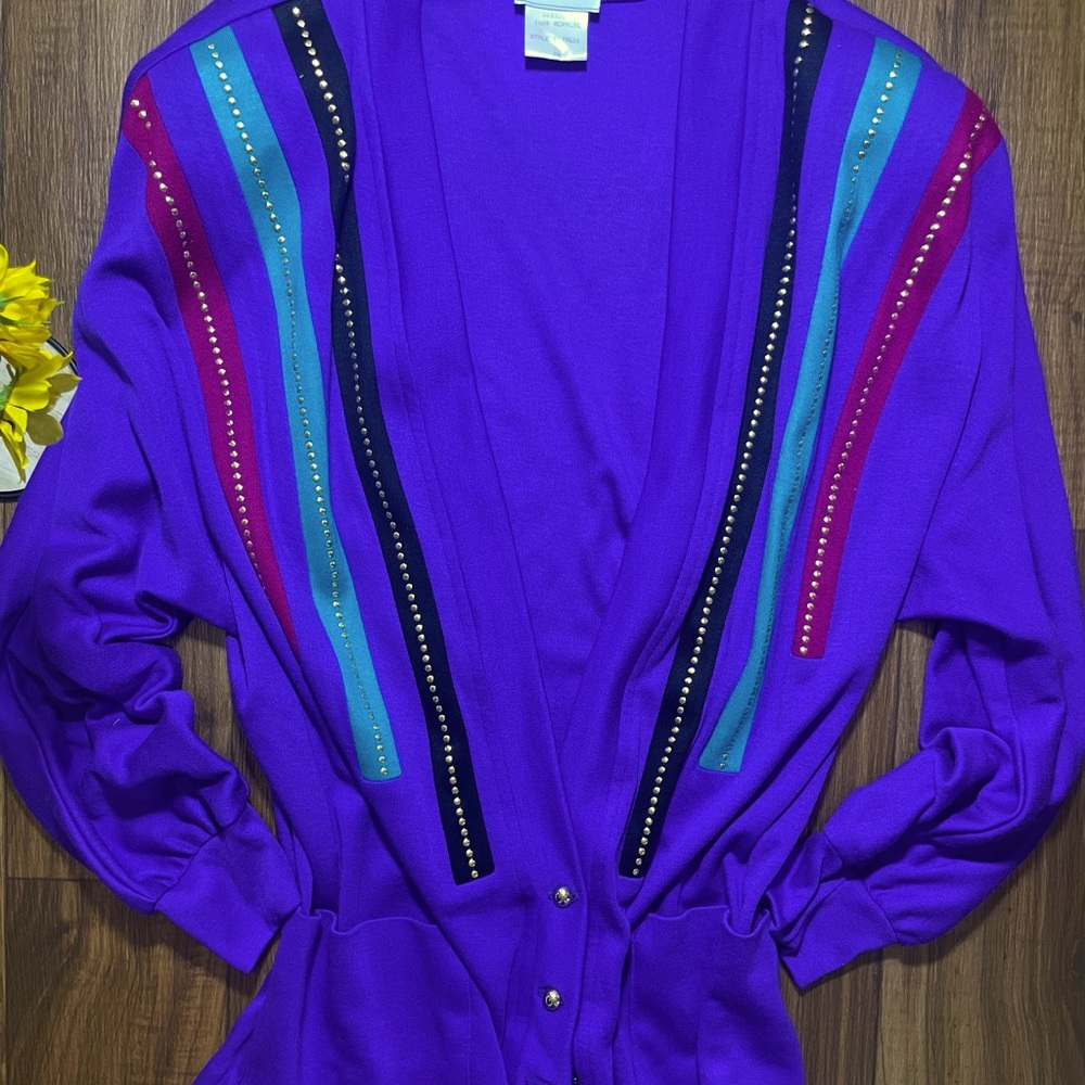 **Purple Vintage Sweater w/ Shoulder Pads** SZ PetiteM